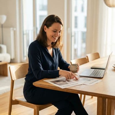 Person vergleicht Küchenangebote zufrieden
